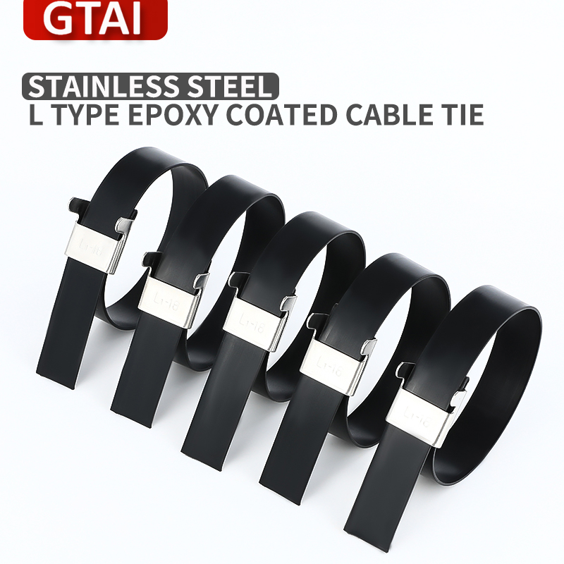 Stainless Steel Cable Tie---304 316 L Type Epoxy Coated Cable Tie with Wing Lock in black