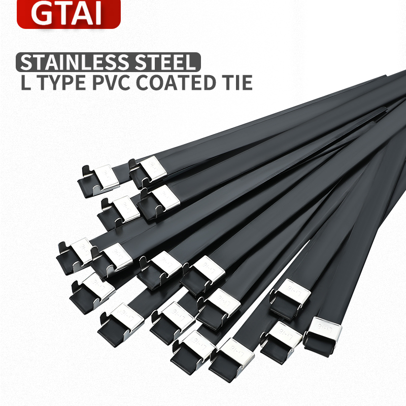 Stainless Steel Cable Tie---304 316 L Type PVC Coated Cable Tie with Wing Lock in black