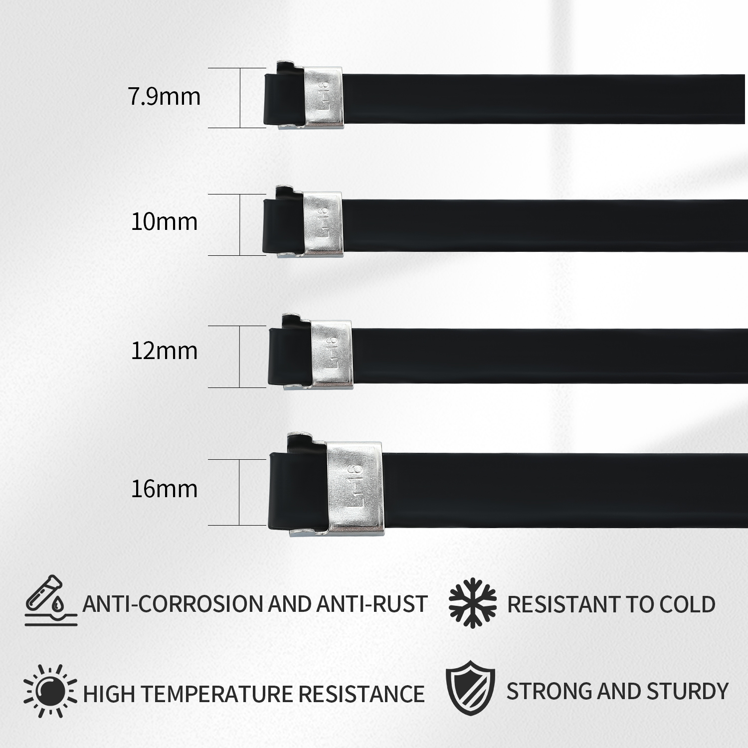 Stainless Steel Cable Tie---304 316 L Type Epoxy Coated Cable Tie with Wing Lock in black